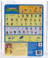 1991 Playmates Teenage Mutant Ninja Turtles Carded Action Figure - April (Orange & Blue Stripe/Press Pass Reissue) ITEM #N113